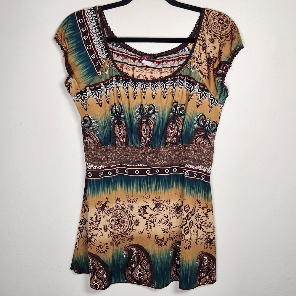 Vintage Y2k Agenda Babydoll Lace XL Top Woodland Forrest Goblincore Fairycore